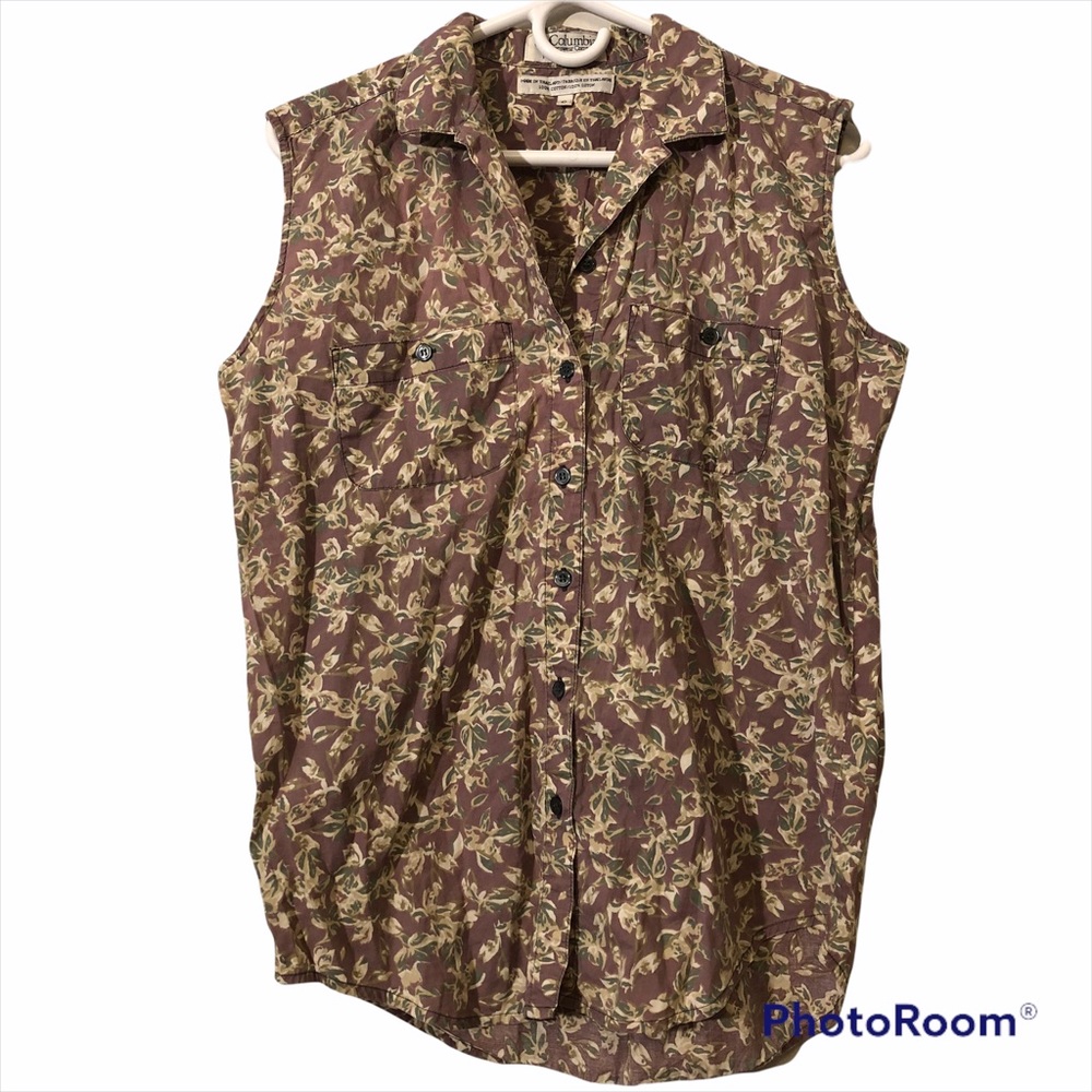 Columbia sleeveless cotton button up shirt medium button up